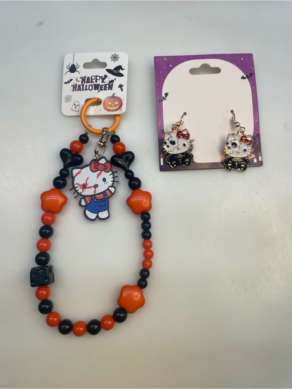 Halloween Hello Kitty Charm Beaded Keychain and Earrings Bundle